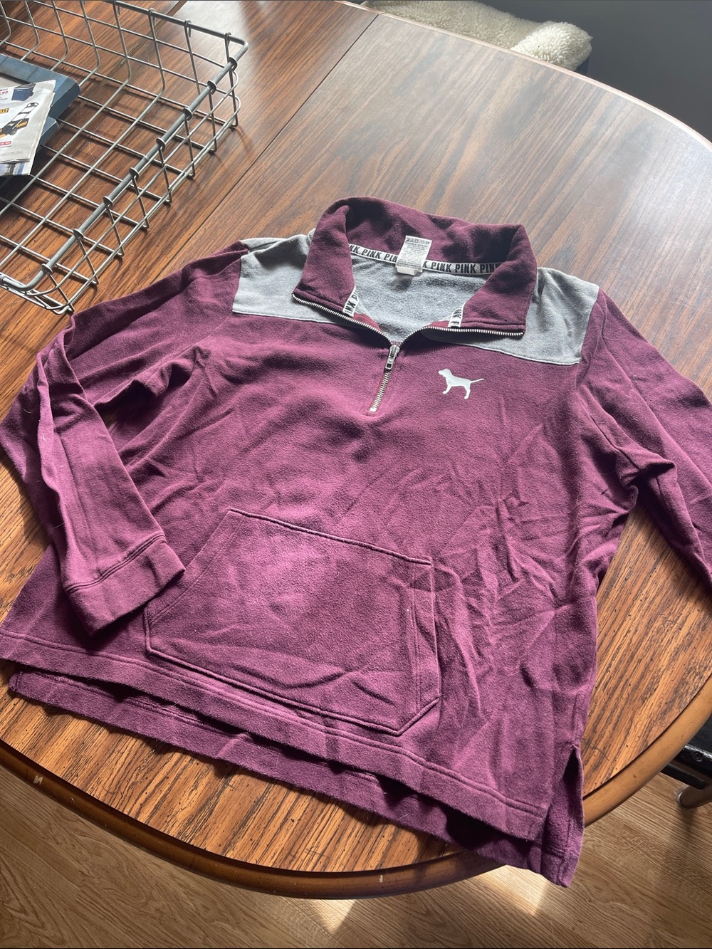 Y2K PINK Half-Zip Pullover with Grey Yoke